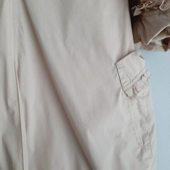 BEBE Light Short Coat Jacket w Ruffle Details Beige Sz S Flawed - Picture 11 of 15